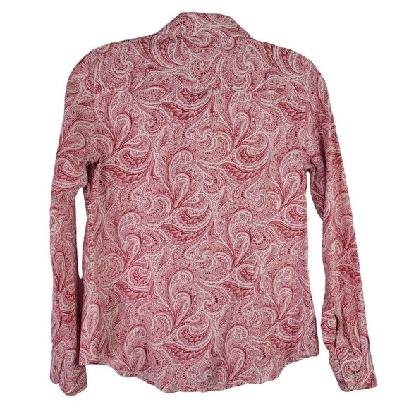 Talbots Button Up Shirt Paisley Size 2 P Petite LS Cotton Red - Picture 3 of 9